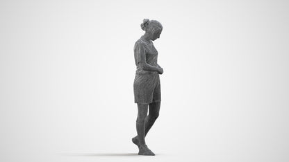 3D human model woman sport, photogrammetry scanned person for archviz, wireframe side view