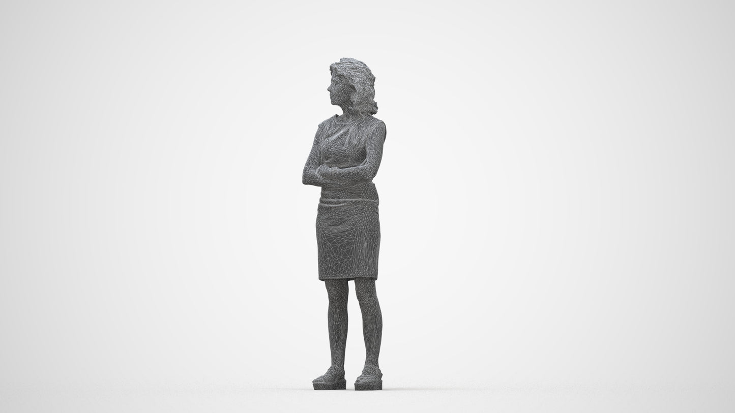 scanned 3D woman business standing, photogrammetry people for Enscape and V-Ray, wireframe back view