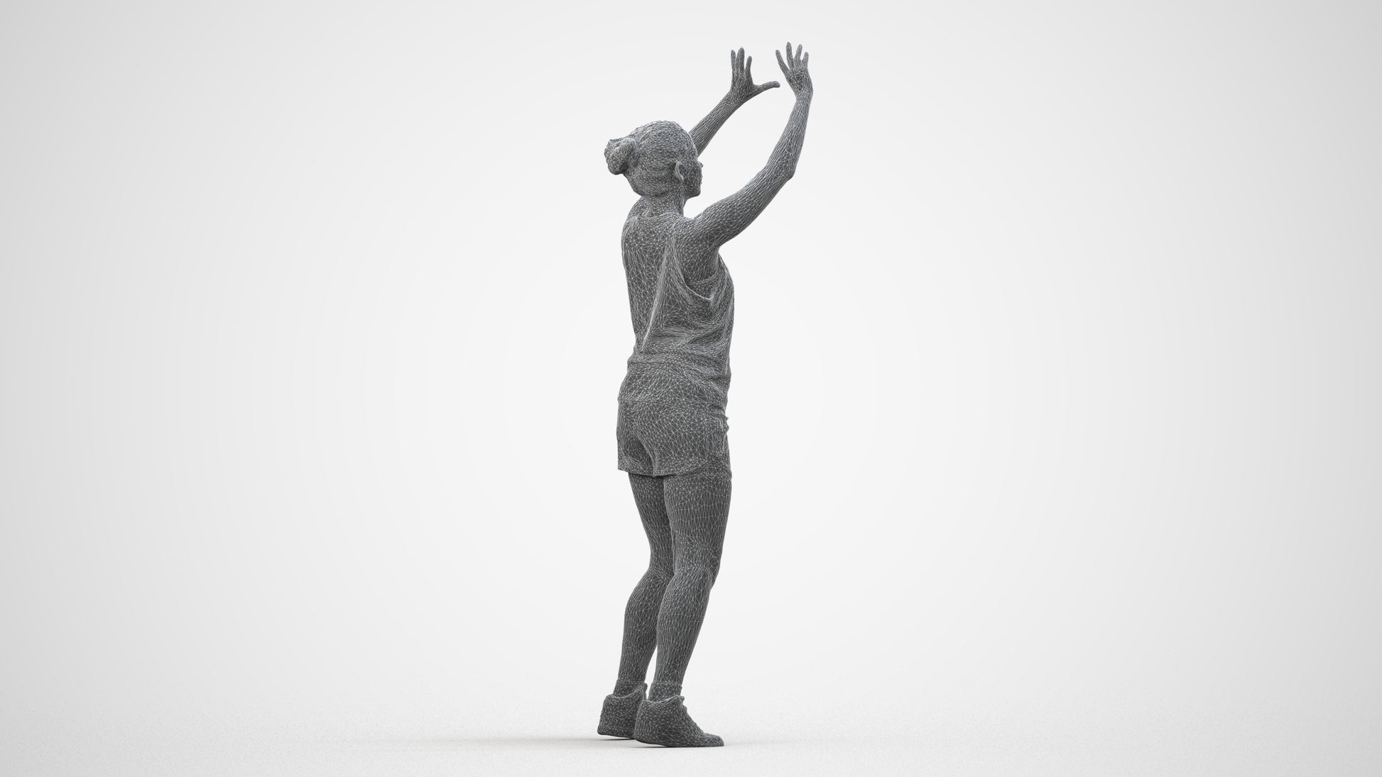 realistic 3D woman sport, scanned archviz people for Blender and 3ds Max, wireframe side view
