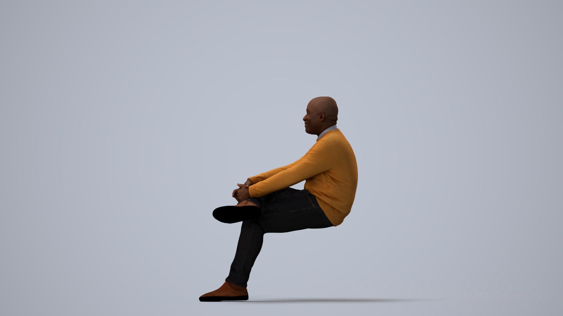 scanned 3D man casual sitting, photogrammetry people for Enscape and V-Ray, three-quarter view render