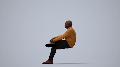 scanned 3D man casual sitting, photogrammetry people for Enscape and V-Ray, three-quarter view render