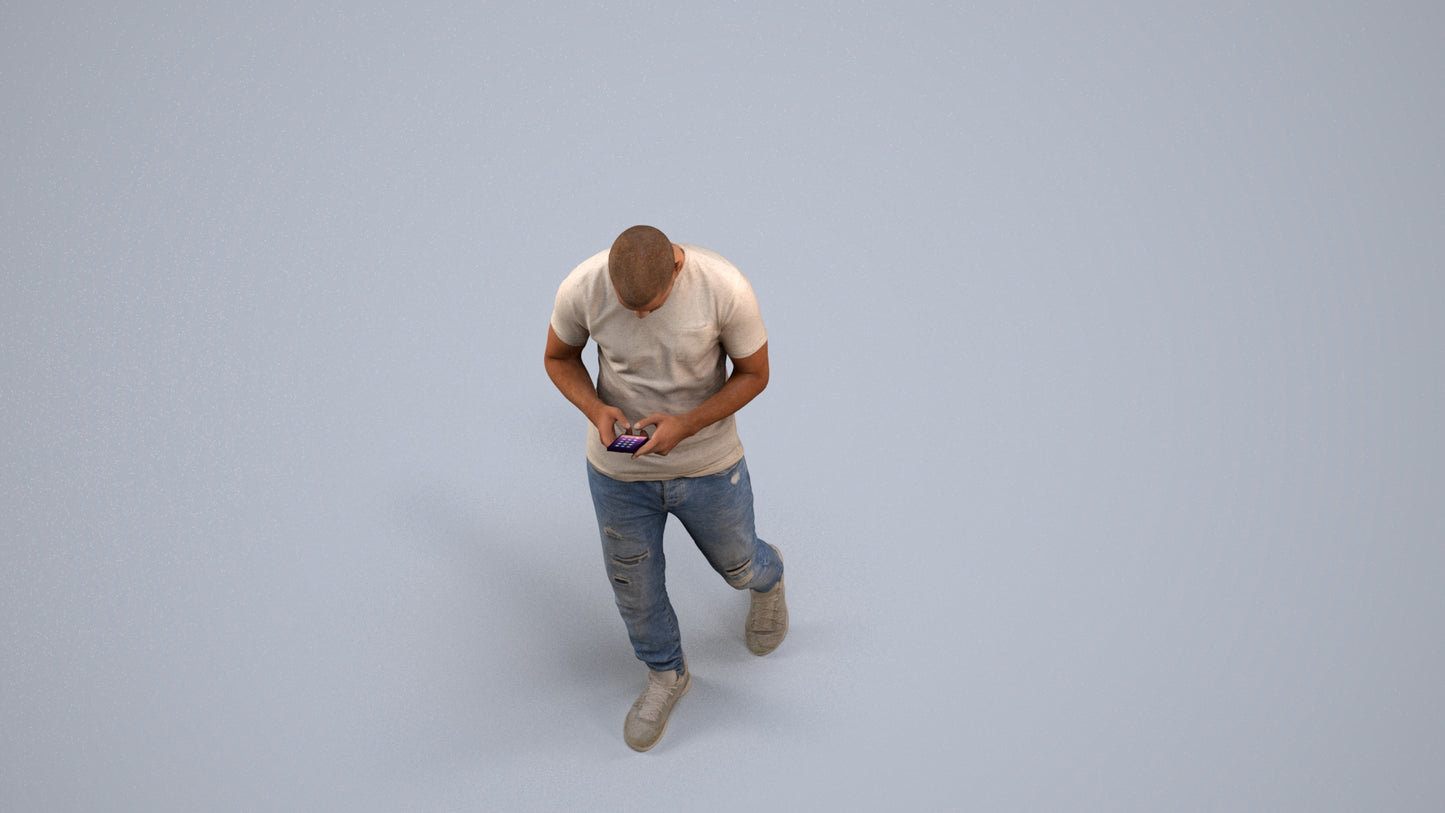 3D scanned man walking casual, photorealistic archviz people for Enscape and SketchUp, back view render