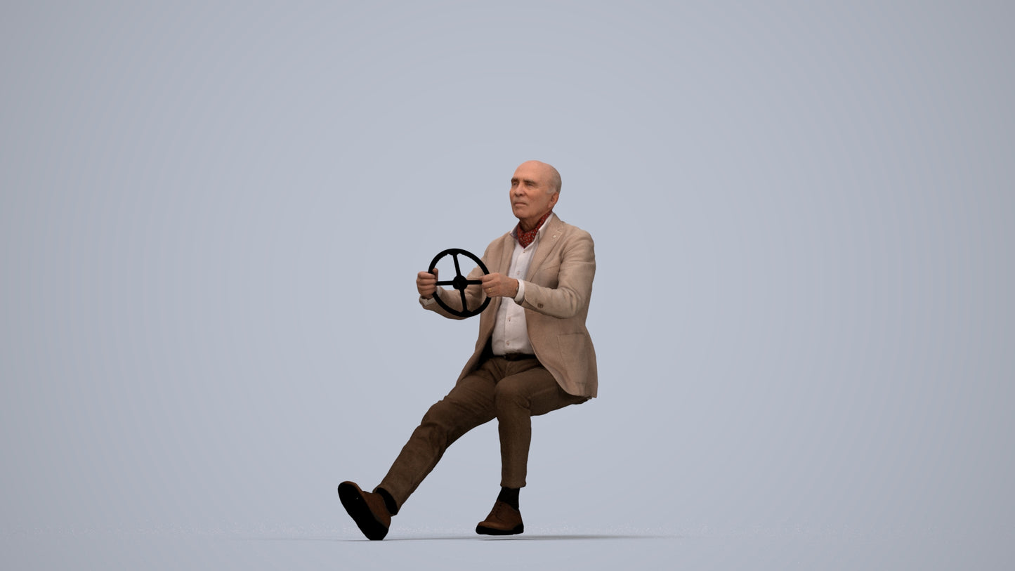 3D human model senior man business mix, photogrammetry scanned person for archviz, top-down view render