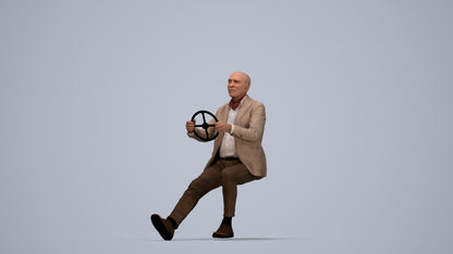 3D human model senior man business mix, photogrammetry scanned person for archviz, top-down view render