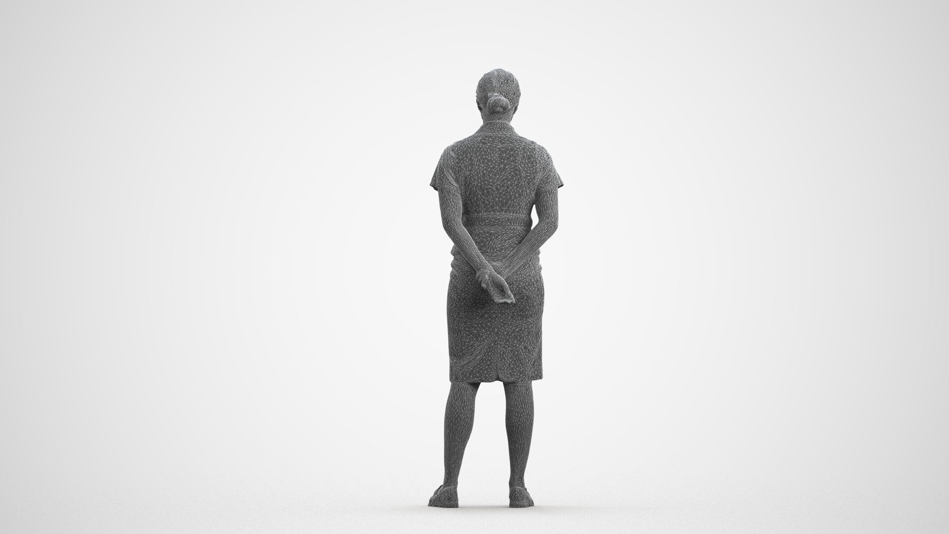 realistic 3D people woman hospitality, render-ready for V-Ray and Corona, FBX OBJ, wireframe front view