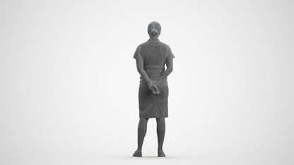realistic 3D people woman hospitality, render-ready for V-Ray and Corona, FBX OBJ, wireframe front view