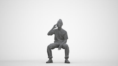 3D people model man casual sitting, scanned human for 3ds Max rendering, three-quarter front view render