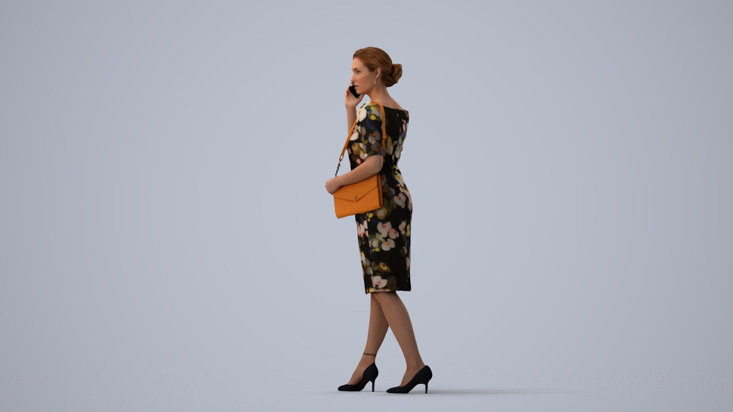 photogrammetry 3D woman casual standing, realistic human model archviz FBX, three-quarter view render