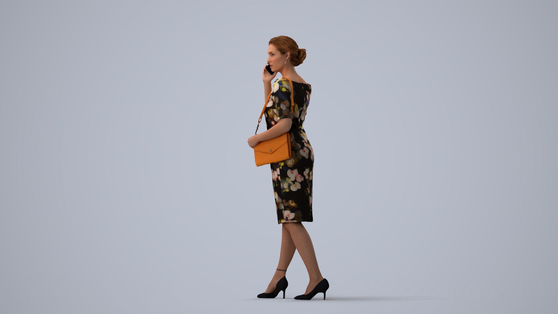 photogrammetry 3D woman casual standing, realistic human model archviz FBX, three-quarter view render