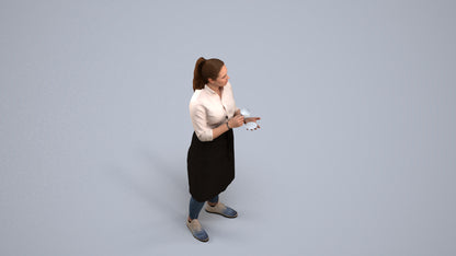realistic 3D woman hospitality, scanned archviz people for Blender and 3ds Max, back view render