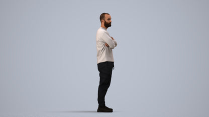 3D human model man casual standing, photogrammetry scanned person for archviz, side view render
