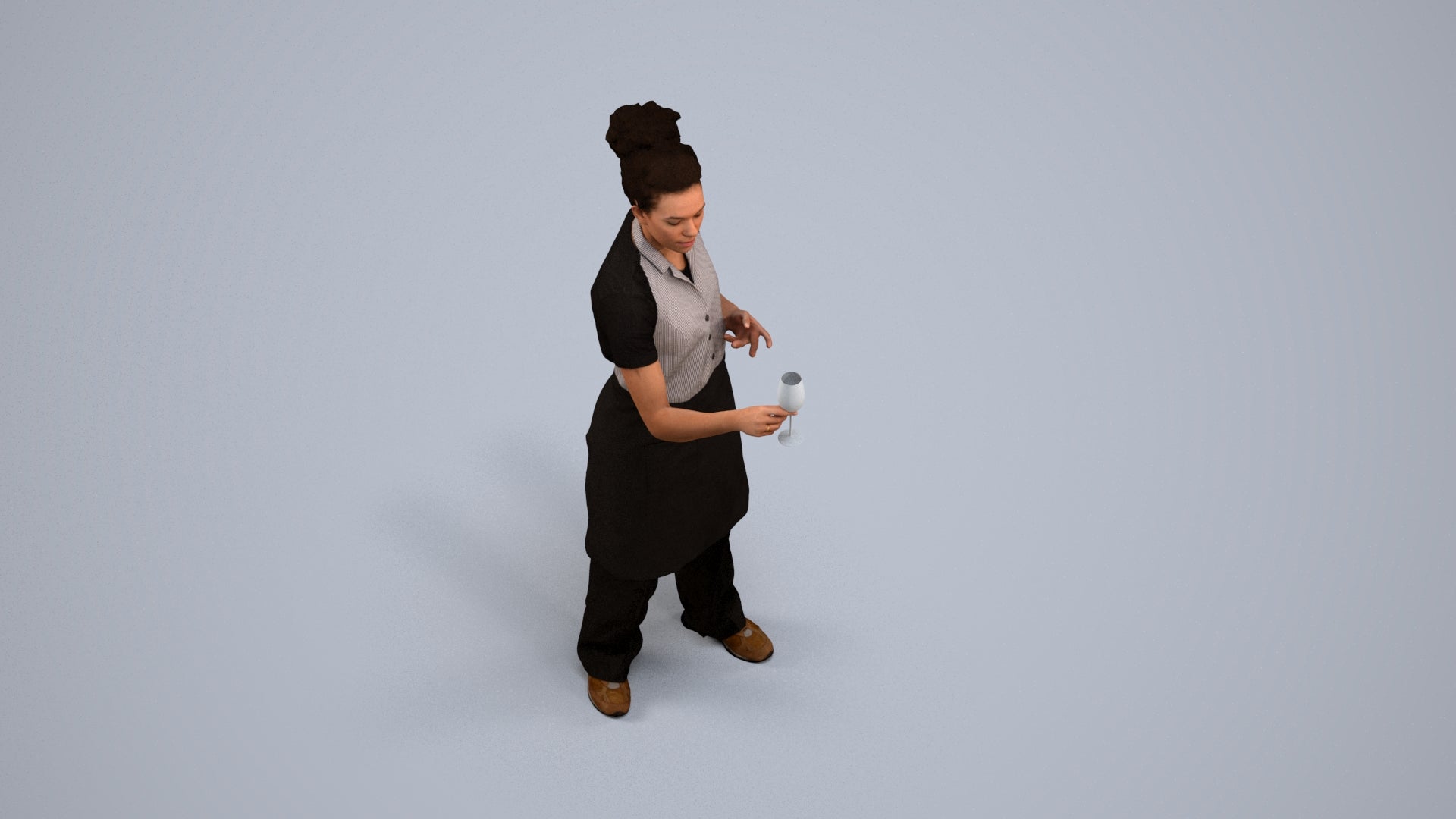 photogrammetry 3D woman hospitality, realistic human model archviz FBX, back view render