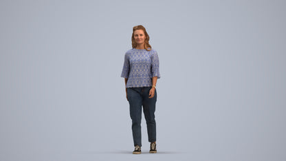 3D scanned woman walking casual, photorealistic archviz people for Enscape and SketchUp, standing pose render