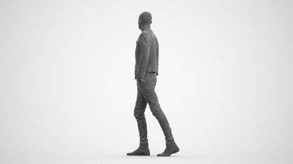 3D scanned man walking casual, photorealistic archviz people for Enscape and SketchUp, wireframe front view