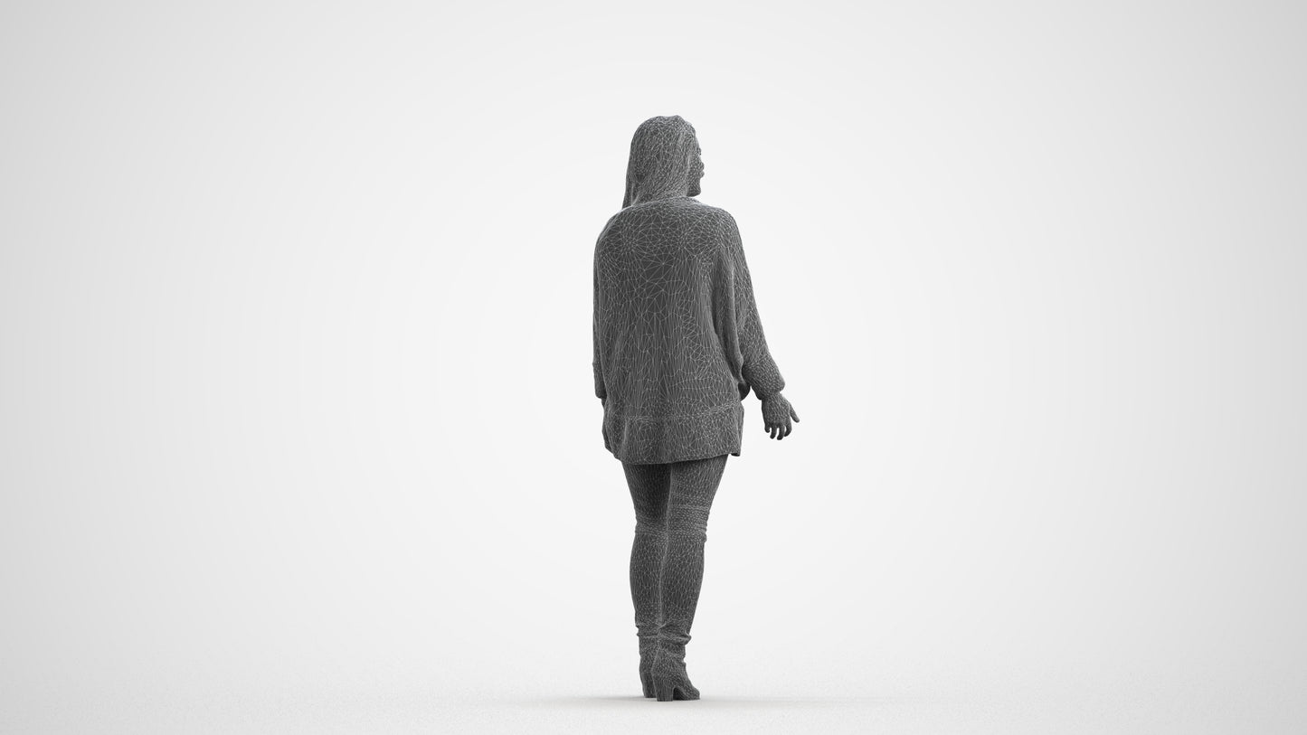 realistic 3D people woman casual standing, render-ready for V-Ray and Corona, FBX OBJ, wireframe front view