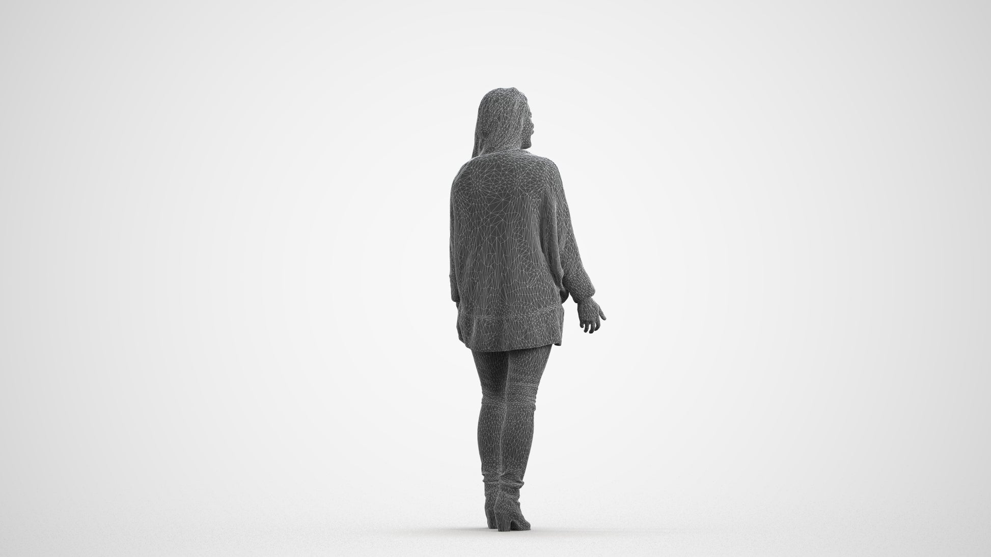 realistic 3D people woman casual standing, render-ready for V-Ray and Corona, FBX OBJ, wireframe front view
