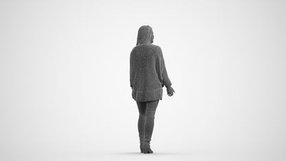 realistic 3D people woman casual standing, render-ready for V-Ray and Corona, FBX OBJ, wireframe front view