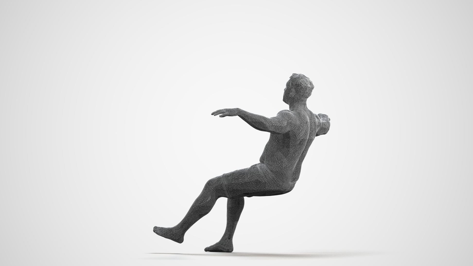 3D human model man pool, photogrammetry scanned person for archviz, wireframe front view
