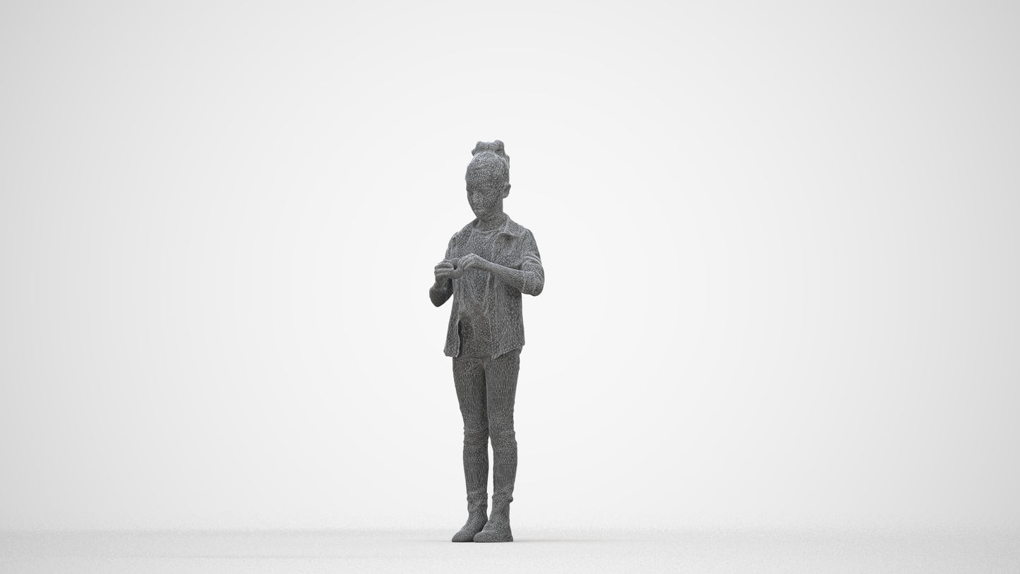 photogrammetry 3D girl casual kids, realistic human model archviz FBX, wireframe back view