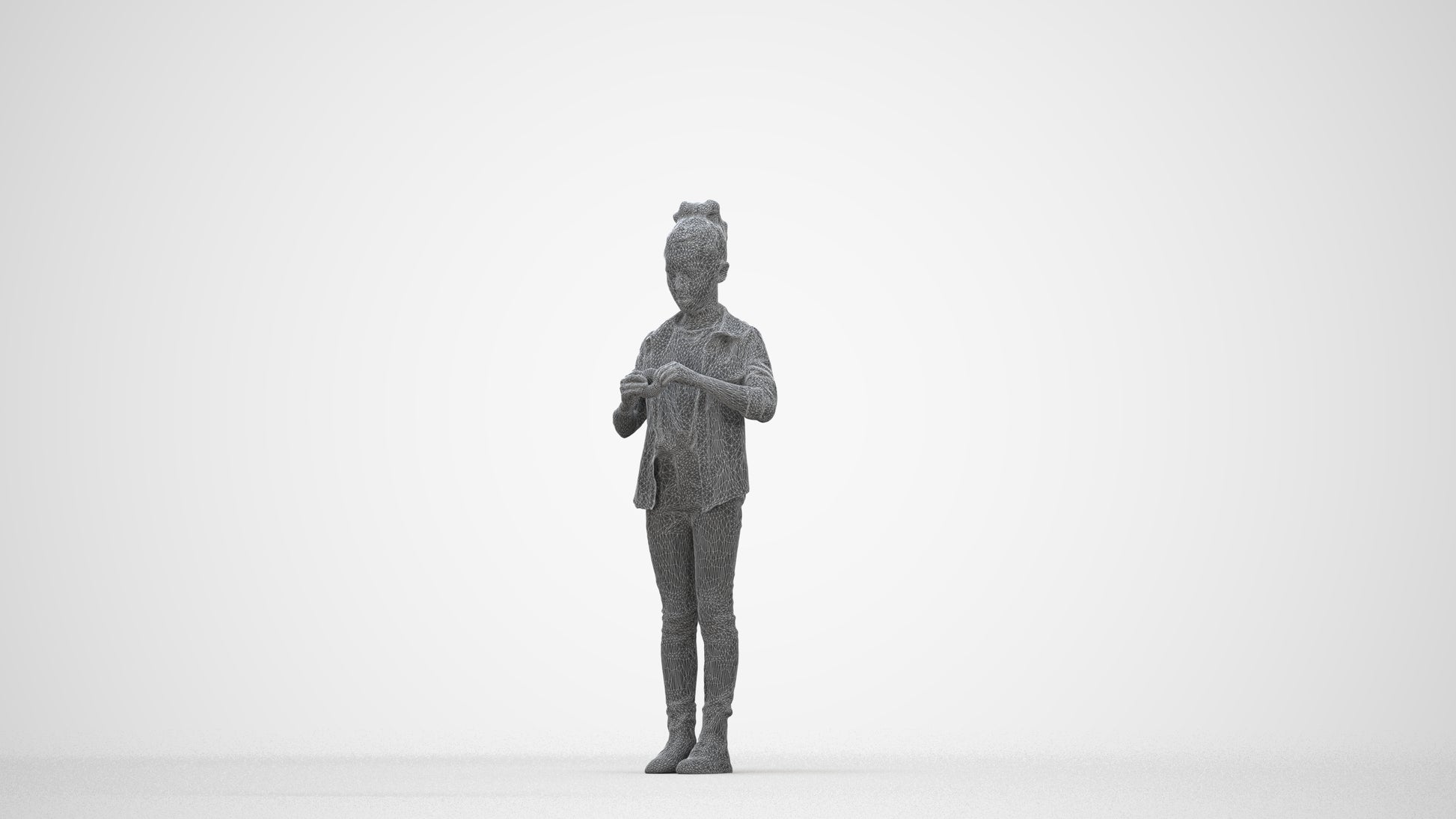 photogrammetry 3D girl casual kids, realistic human model archviz FBX, wireframe back view