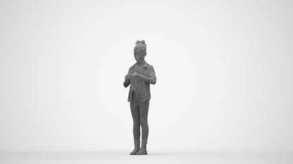 photogrammetry 3D girl casual kids, realistic human model archviz FBX, wireframe back view
