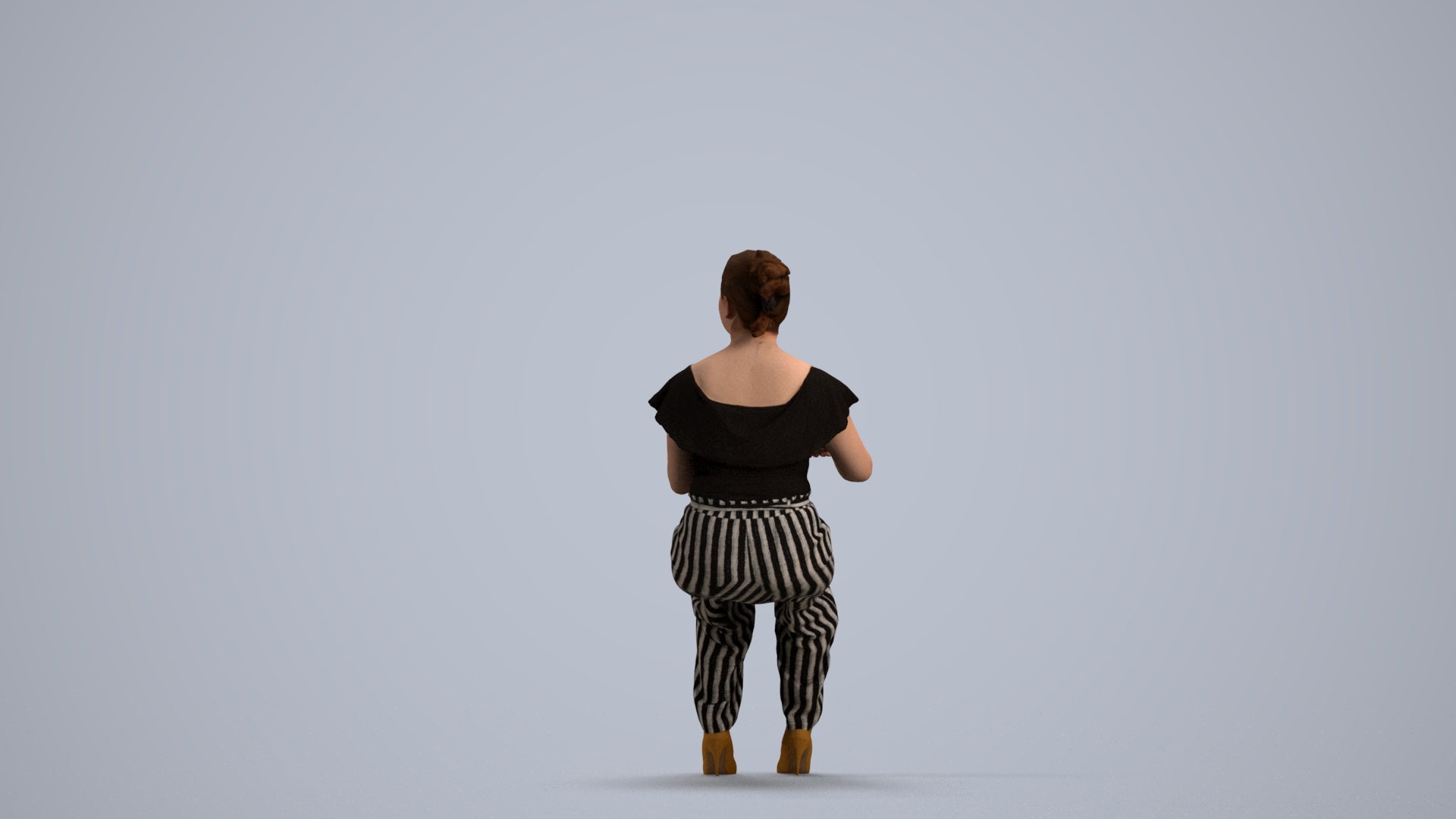 3D scanned woman sitting casual, photorealistic archviz people for Enscape and SketchUp, front view render