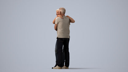 scanned 3D senior woman casual couple, photogrammetry people for Enscape and V-Ray, three-quarter view render