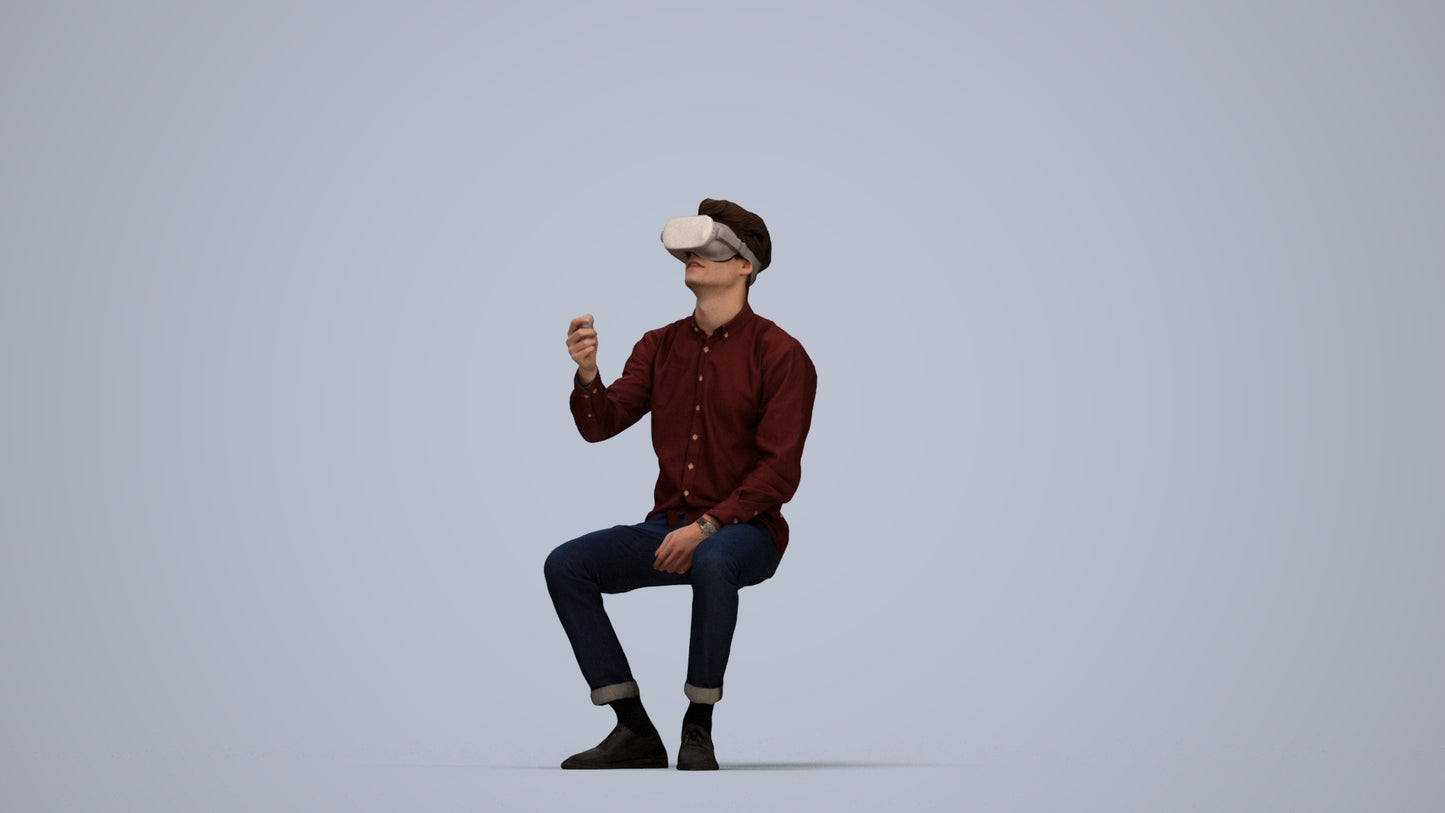 scanned 3D man casual sitting, photogrammetry people for Enscape and V-Ray, top-down view render