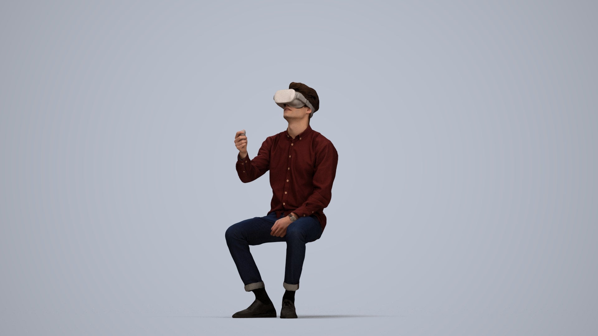 scanned 3D man casual sitting, photogrammetry people for Enscape and V-Ray, top-down view render