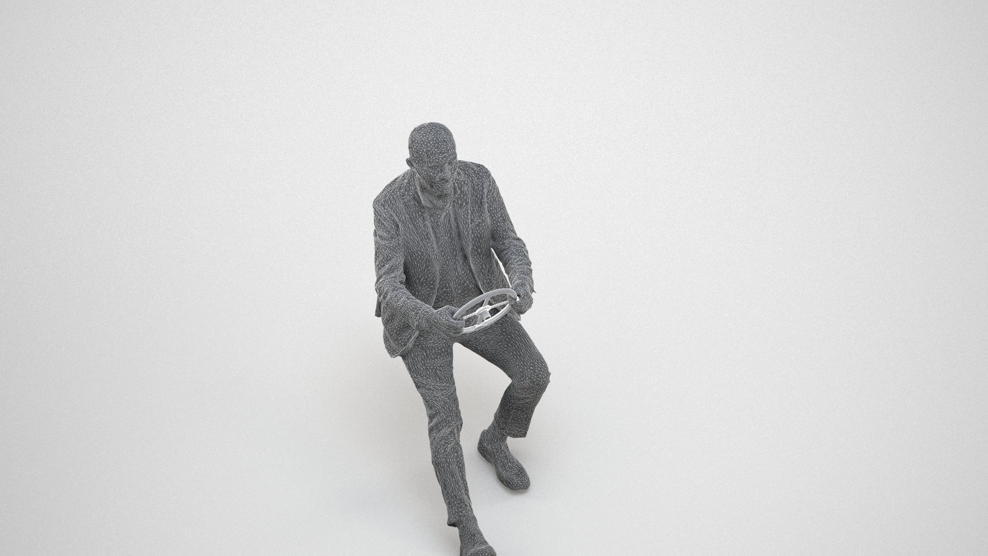 3D human model senior man business mix, photogrammetry scanned person for archviz, wireframe three-quarter view