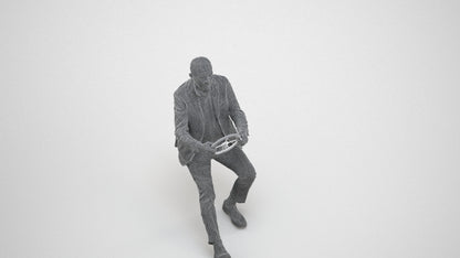 3D human model senior man business mix, photogrammetry scanned person for archviz, wireframe three-quarter view