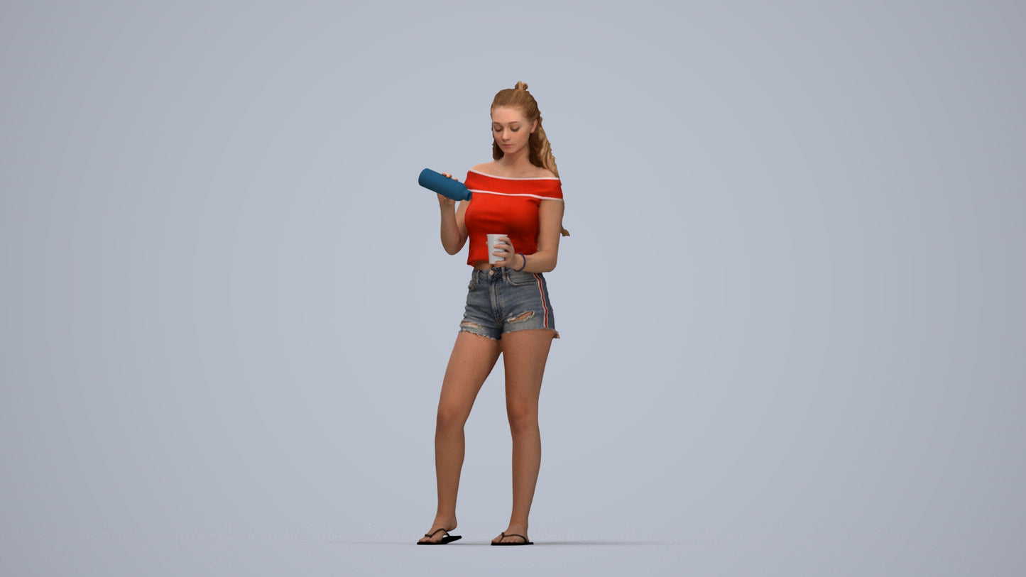 scanned 3D girl casual standing, photogrammetry people for Enscape and V-Ray, top-down view render