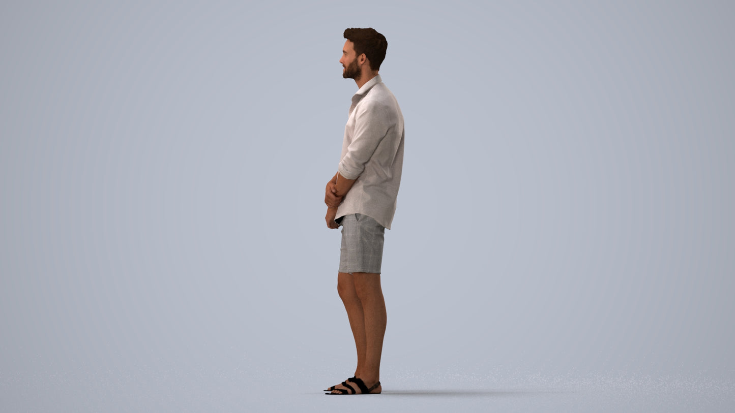 3D scanned man standing casual, photorealistic archviz people for Enscape and SketchUp, three-quarter view render