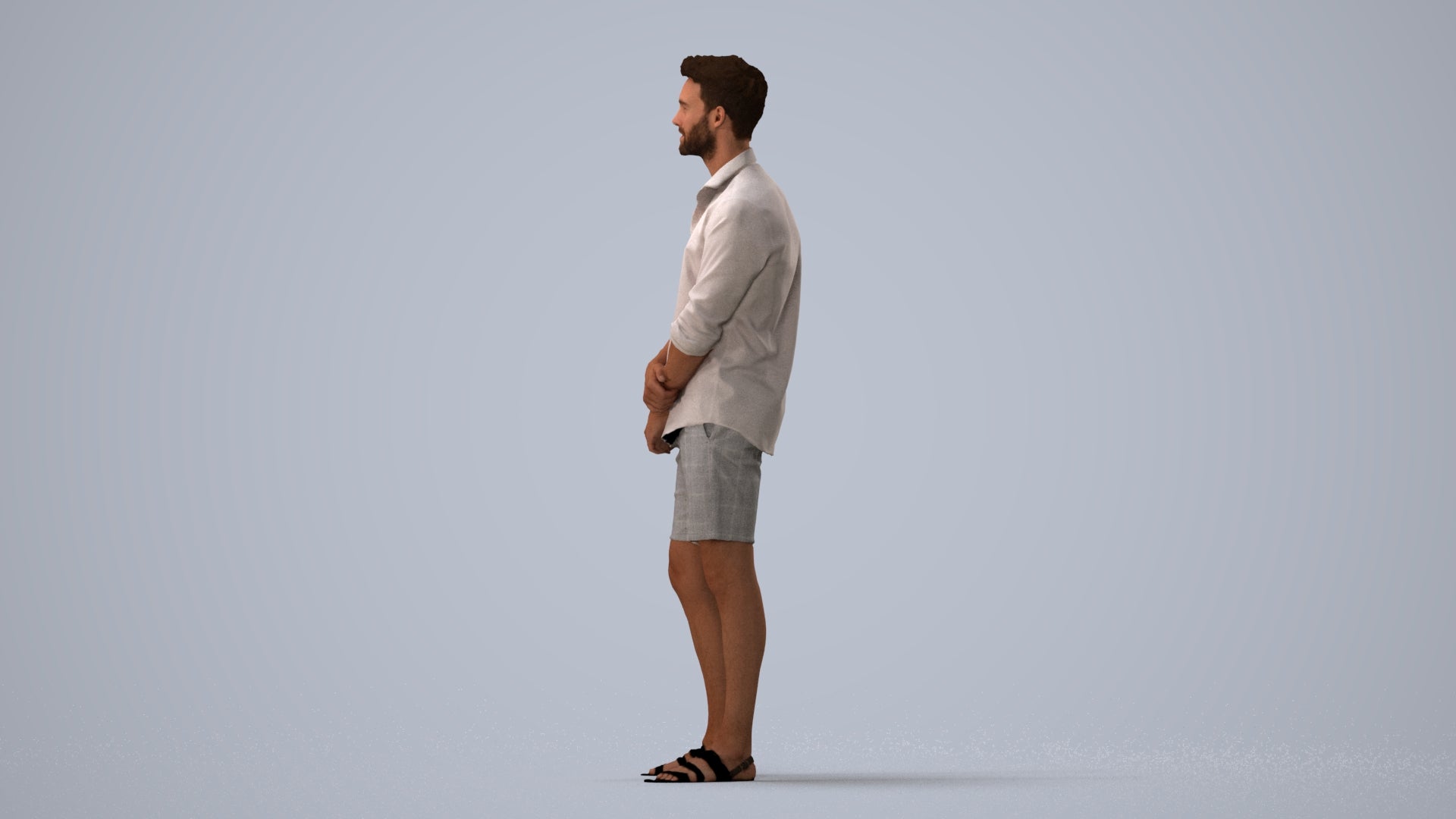 3D scanned man standing casual, photorealistic archviz people for Enscape and SketchUp, three-quarter view render