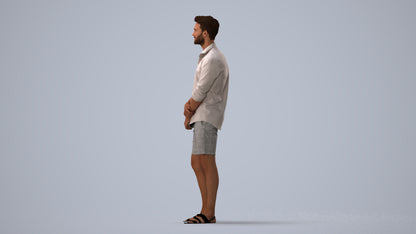3D scanned man standing casual, photorealistic archviz people for Enscape and SketchUp, three-quarter view render