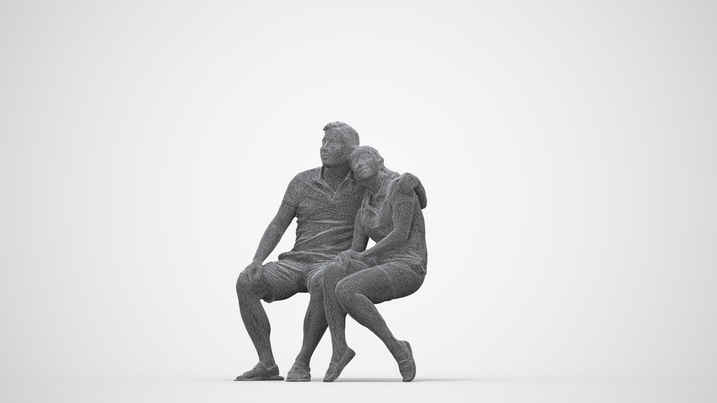 3D human model woman casual couple, photogrammetry scanned person for archviz, wireframe back view