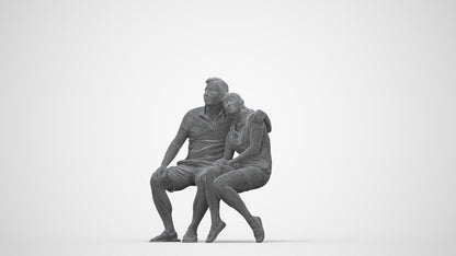 3D human model woman casual couple, photogrammetry scanned person for archviz, wireframe back view