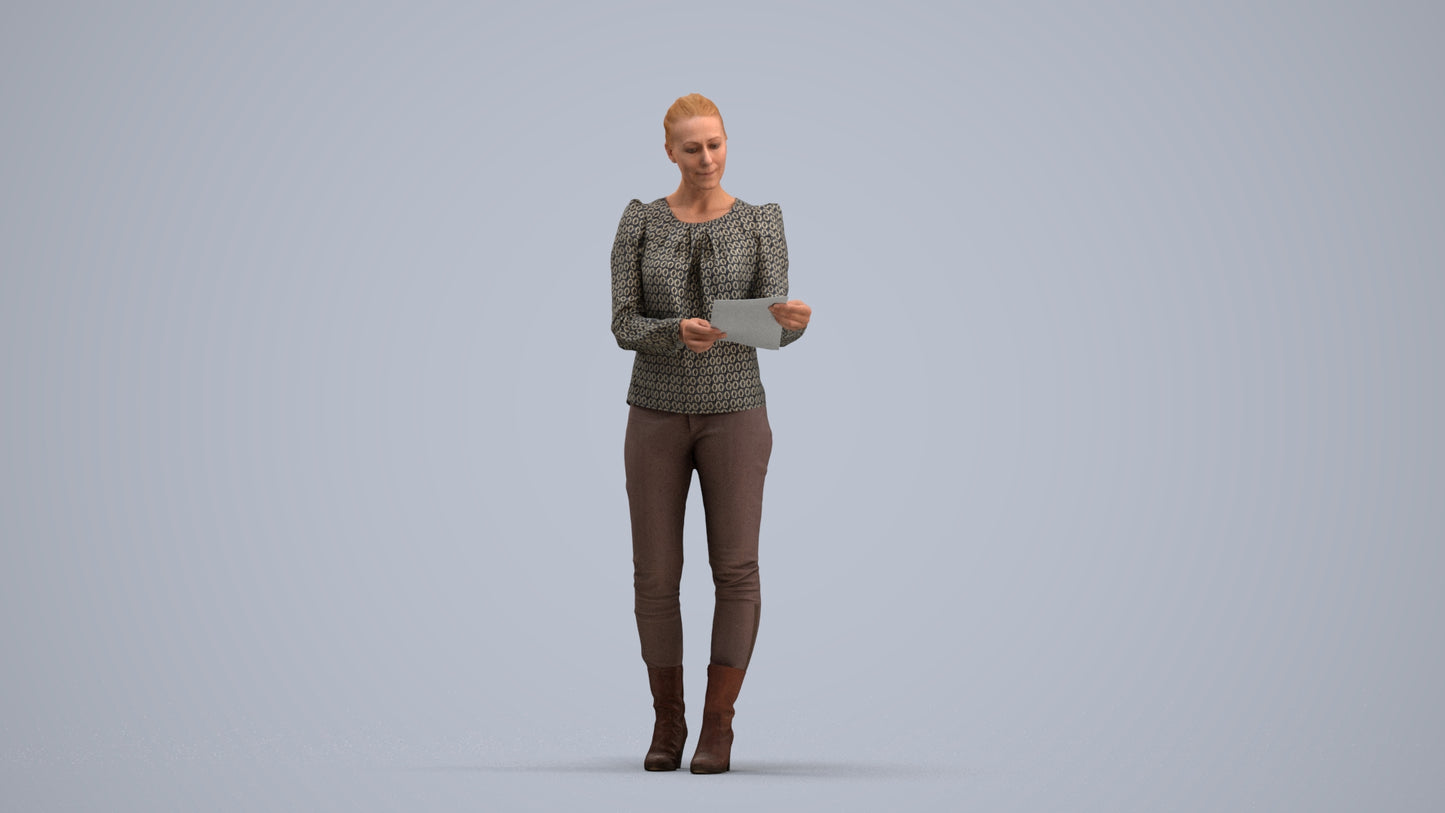 3D people model woman business walking, scanned human for 3ds Max rendering, standing pose render