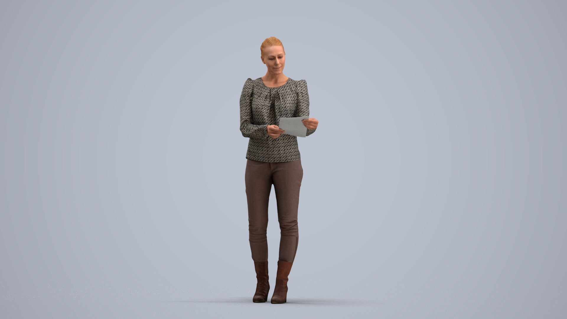 3D people model woman business walking, scanned human for 3ds Max rendering, standing pose render