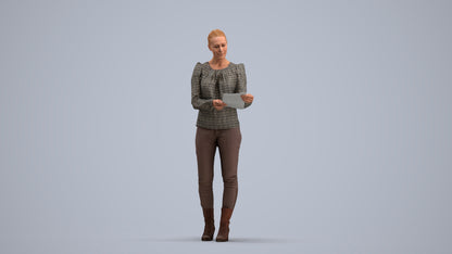 3D people model woman business walking, scanned human for 3ds Max rendering, standing pose render