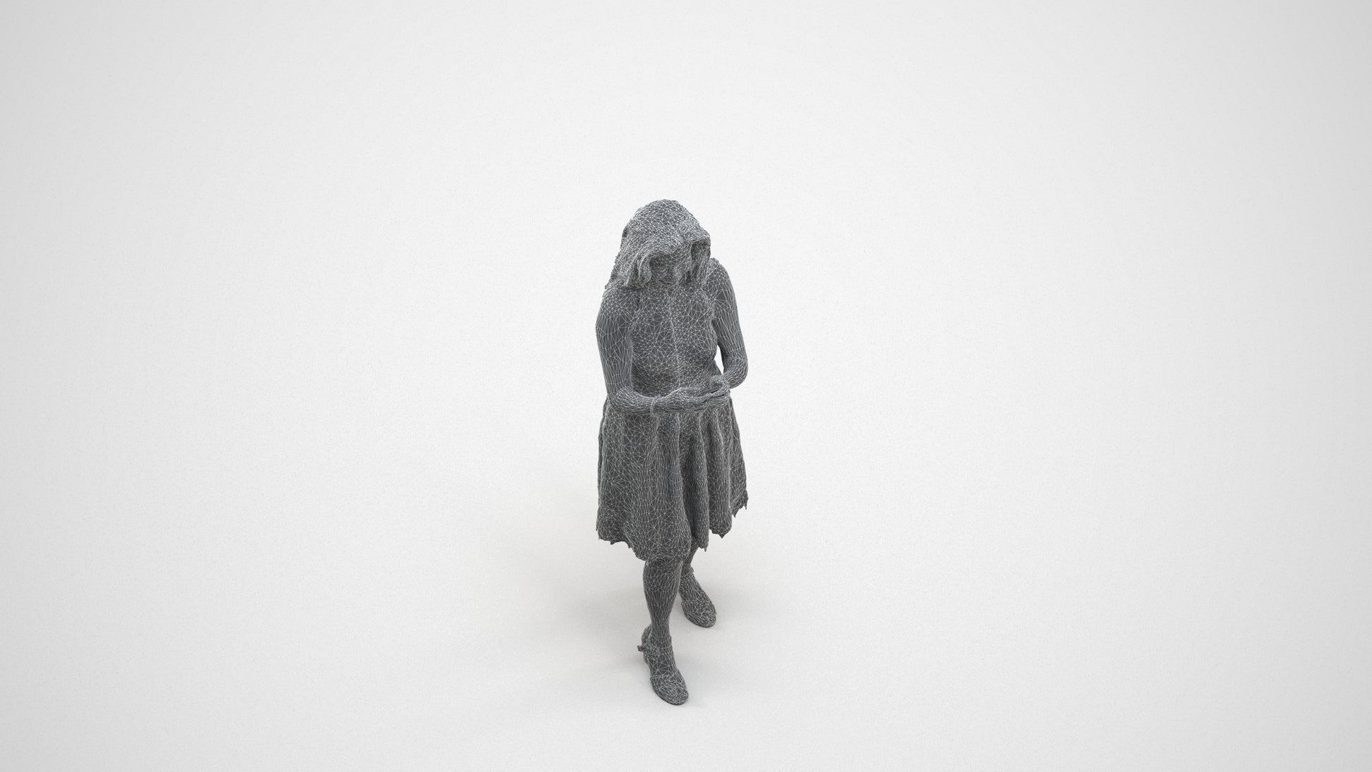 3D people model woman formal standing, scanned human for 3ds Max rendering, wireframe three-quarter view