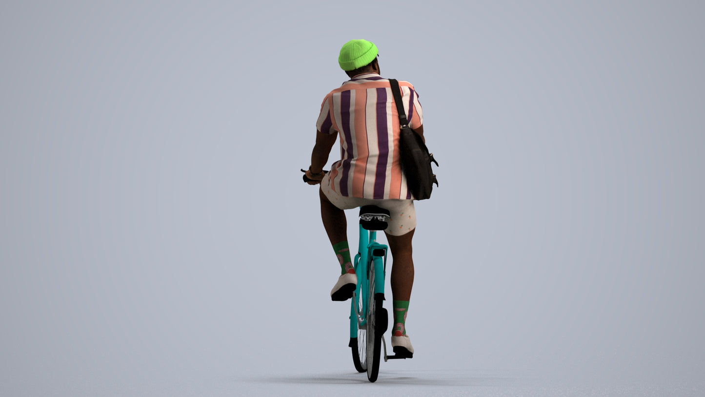 realistic 3D human man casual cycling, archviz people FBX OBJ for Blender, front view render