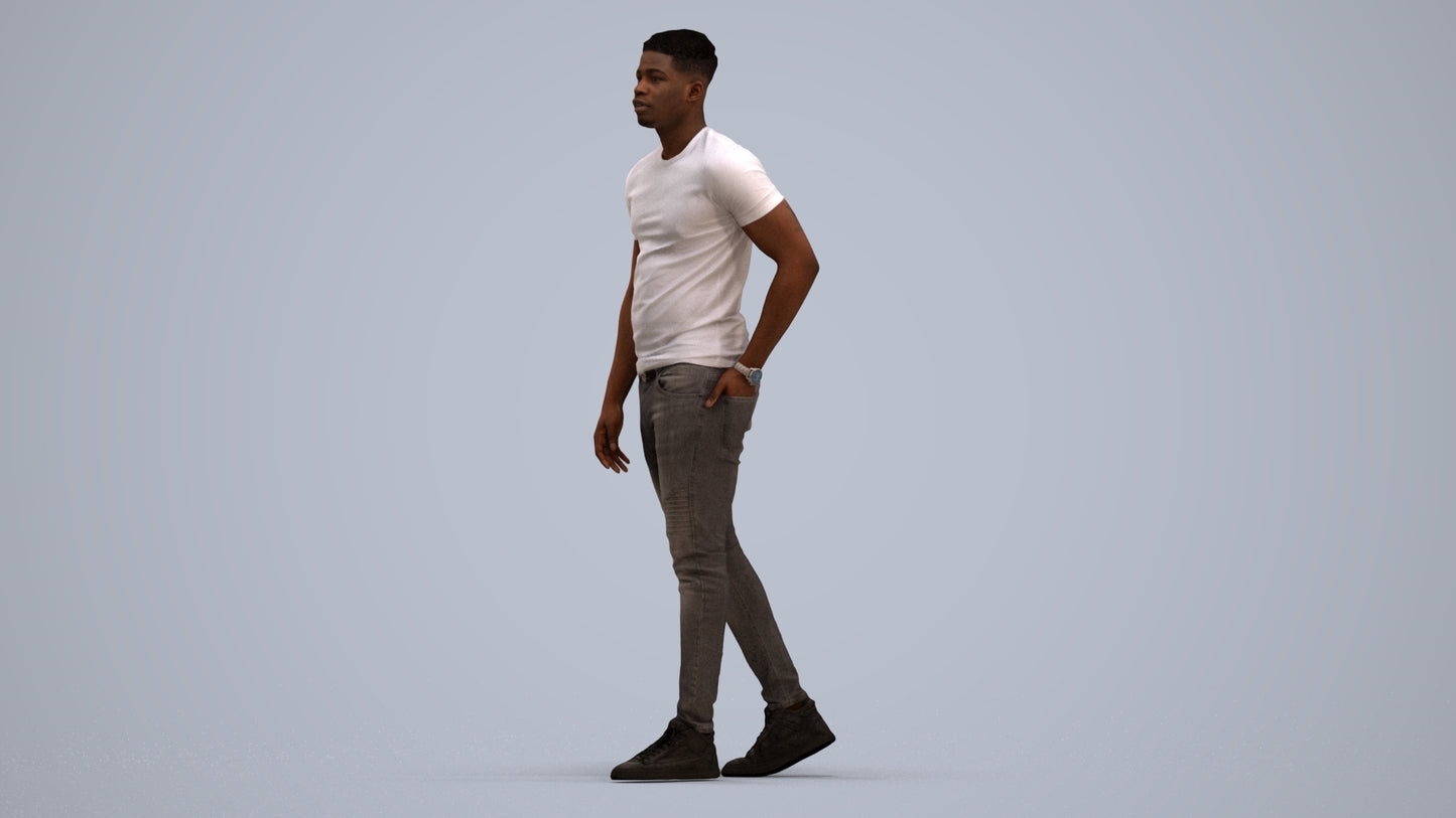 scanned 3D man casual walking, photogrammetry people for Enscape and V-Ray, standing pose render