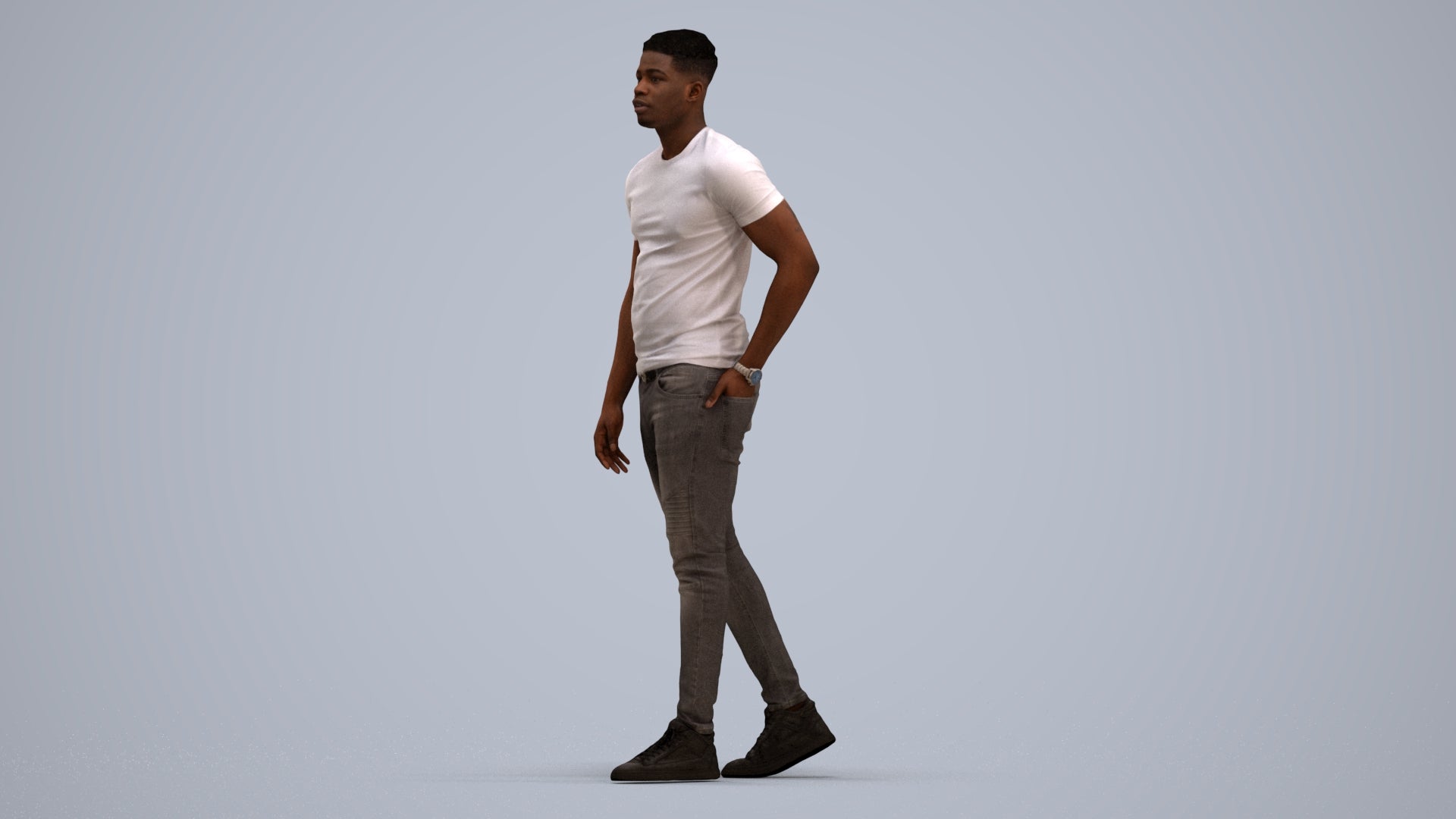 scanned 3D man casual walking, photogrammetry people for Enscape and V-Ray, standing pose render