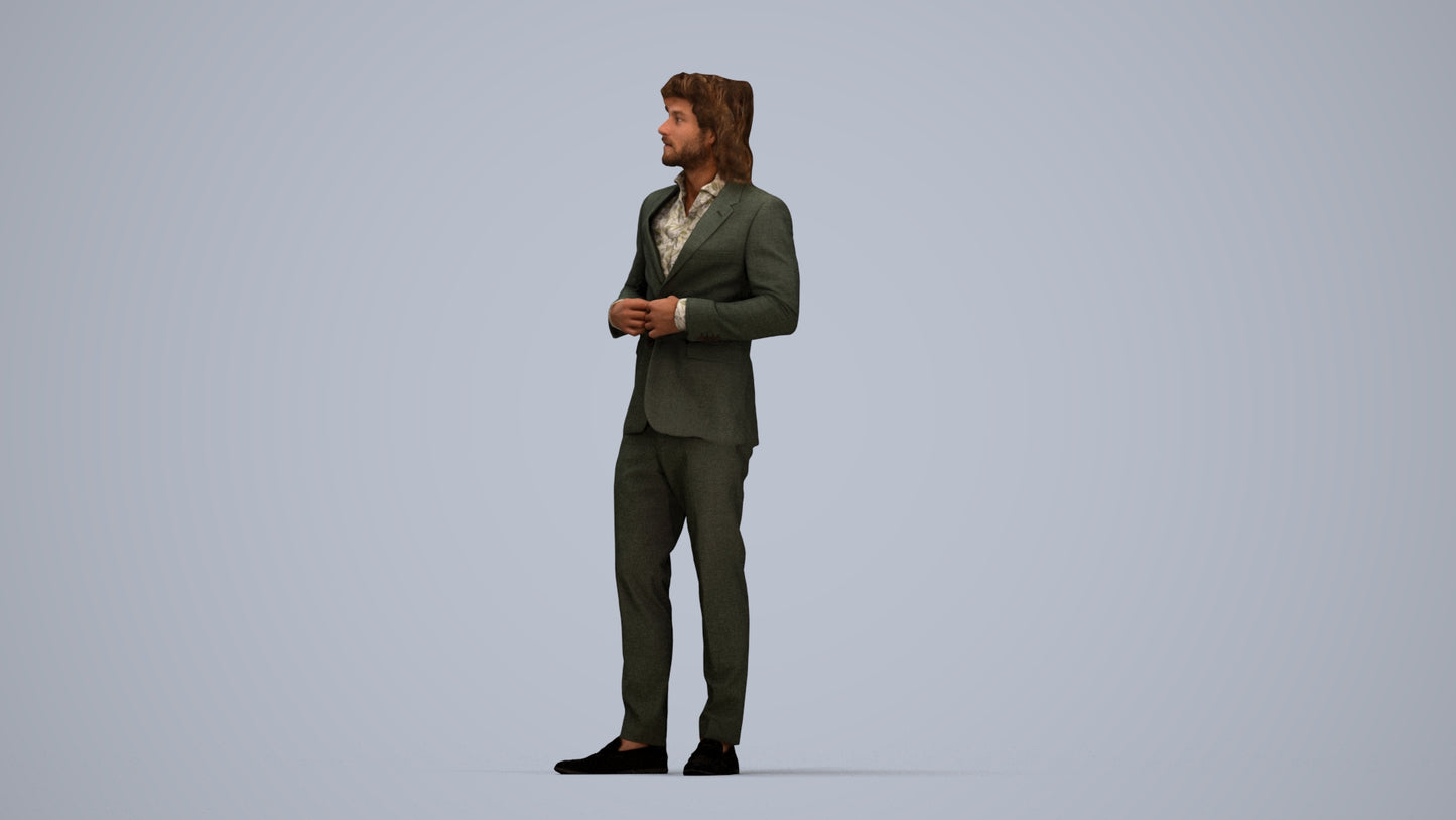 photogrammetry 3D man business, realistic human model archviz FBX, top-down view render