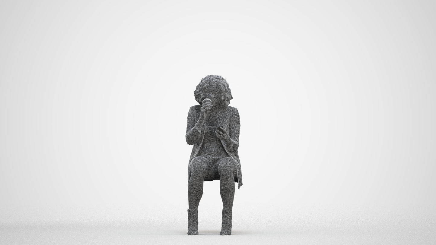 3D people model woman business sitting, scanned human for 3ds Max rendering, three-quarter front view render