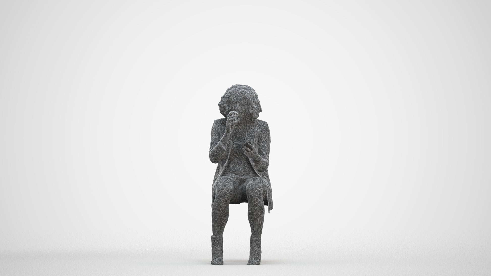 3D people model woman business sitting, scanned human for 3ds Max rendering, three-quarter front view render