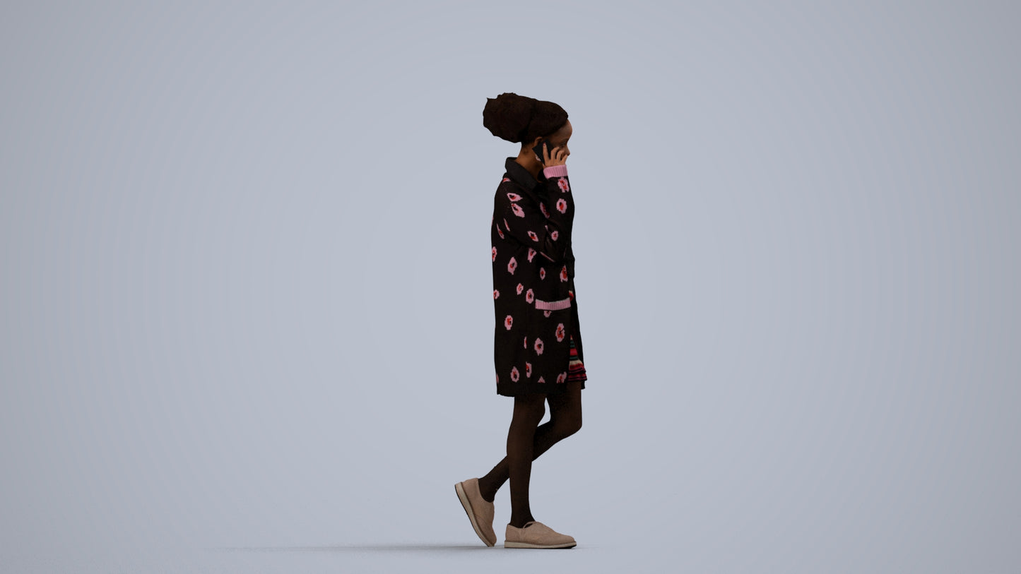 3D people model woman casual walking, scanned human for 3ds Max rendering, side view render