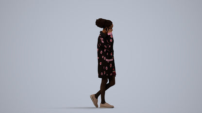 3D people model woman casual walking, scanned human for 3ds Max rendering, side view render