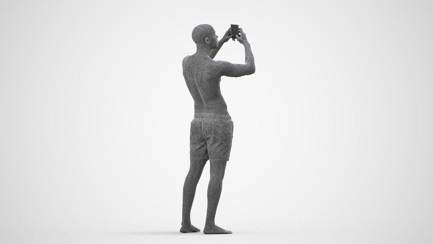 scanned 3D man pool, photogrammetry people for Enscape and V-Ray, wireframe side view